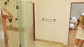 Athena sneaks into the shower with her stepdad in a steamy SPYFAM scene