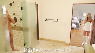 Athena sneaks into the shower with her stepdad in a steamy SPYFAM scene