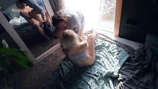 In front of the mirror - so turns on! (Romantic couple's passionate missionary sex)