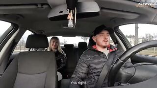 A hot girl gets into the taxi and agrees to have sex in a risky spot