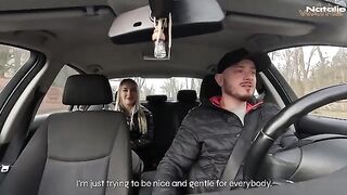 A hot girl gets into the taxi and agrees to have sex in a risky spot