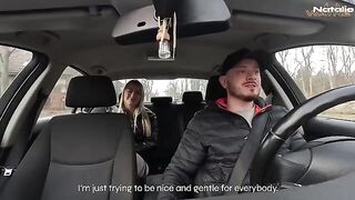 A hot girl gets into the taxi and agrees to have sex in a risky spot