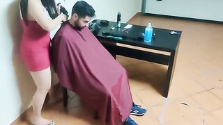 The woman, who cuts hair, turns out to be an avid nymph who loves passionate sex