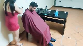 The woman, who cuts hair, turns out to be an avid nymph who loves passionate sex