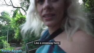 Hot blonde MILF with natural tits fucked outdoors by agent