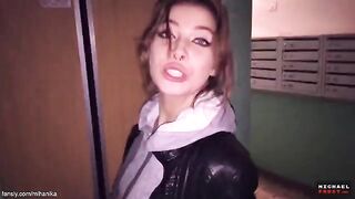 A girl walked along the street with no panties, and she got cum on her panties
