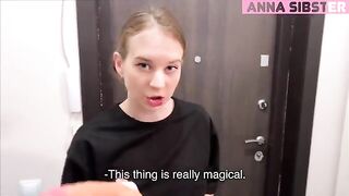 The courier tried a new sex toy with the client and experienced shaking orgasm