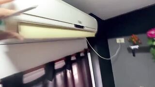 The woman has no money to pay the installer, so she gives him sex