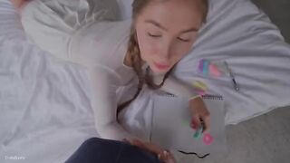 Cute stepsister tries her first blowjob and does it just right