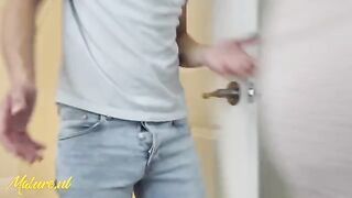 Hot stepmom caught her stepson spying, lets him enjoy her hairy charm