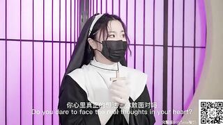 A nun fantasizes about sex with a man while wearing sexy white socks and high heels