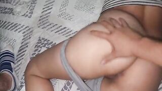 Girl sucks guy’s cock in his pajamas, swallowing cum
