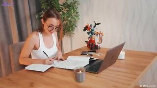 A hot girl squirts while teaching Spanish, showcasing her skills