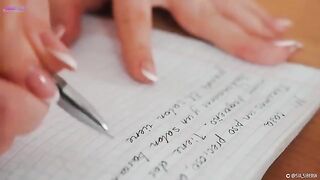 A hot girl squirts while teaching Spanish, showcasing her skills