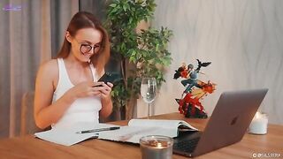 A hot girl squirts while teaching Spanish, showcasing her skills