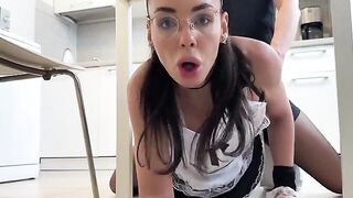 The cleaning lady plays a game and gets wet for checkmate