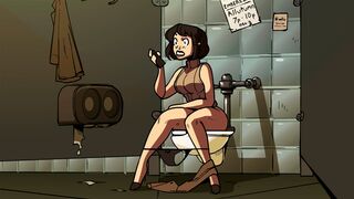 The girl is serving coffee to a guy while secretly controlling his mind