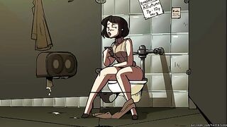 The girl is serving coffee to a guy while secretly controlling his mind