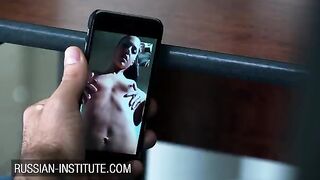 A cute baby warms up her boyfriend with a video call and dildo
