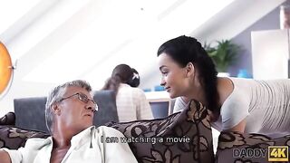 Old guy fucked his son's GF, and she loved it, especially the messy finish