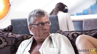 Old guy fucked his son's GF, and she loved it, especially the messy finish