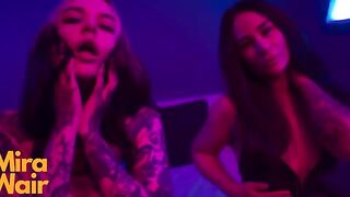 Two girls in dress are tied up and fucked by a guy in POV style