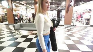 A girl is fucking for money in the shopping mall toilet