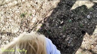 A pretty woman has an orgasm while walking in the forest
