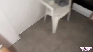 A cute brunette is fucking in the kitchen late at night