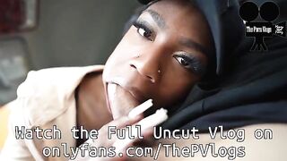 Ebony babe gave me a deepthroat blowjob and I fucked her hard in the car