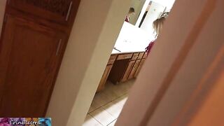 Stepmom prepares for bed while stepson watches and masturbates