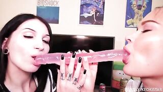 Two young lesbians have fun with each other using a dildo