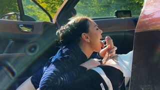 First public sex in a car with a breathtaking brunette