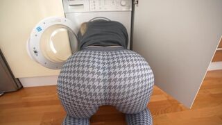 A stepsister is stuck in the washing machine and needs help to get out