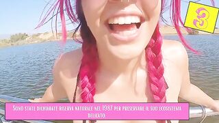 A girl is flashing her body on the beach, while her Italian husband is shooting
