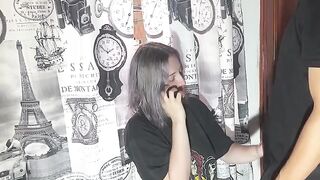 The very bad girl gets fucked by her stepbrother while talking to her boyfriend on the phone