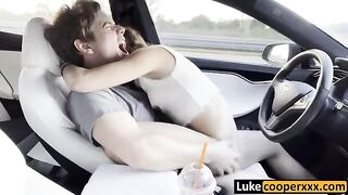The cute girl has sex with her boyfriend in his car