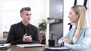 Skinny babe Lily Larimar needs to give a blowjob to get a job, damn!