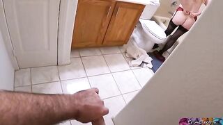Stepmom undresses after work, getting ready for shower when stepson spies