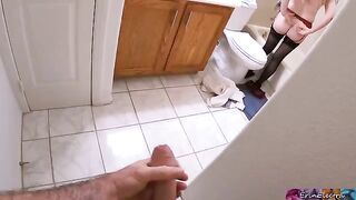 Stepmom undresses after work, getting ready for shower when stepson spies