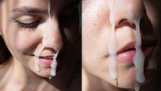 A girl in doggy style fucks a guy and gets a huge cumshot