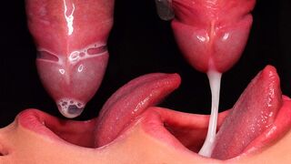 ASMR sucking dick with broken condom in close-up