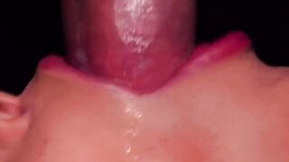 ASMR sucking dick with broken condom in close-up