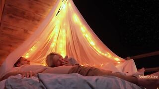 A couple enjoys romantic sex with long foreplay outdoors