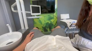 A hot brunette has rough sex at the dentist's office in this steamy POV scene