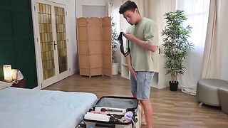 I caught my foreign friend jerking off in my panties and got fucked