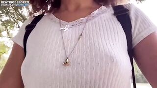 Stranger watches and admires girl's pussy and legs in public