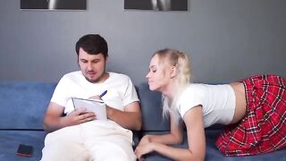 Stepsister allowed me to fuck her throat and cum on her face for doing homework