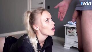 Cute stepmom secretly sucks her stepson’s cock and fucks with him