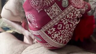I used beads on her juicy body and cummed on her big red tits